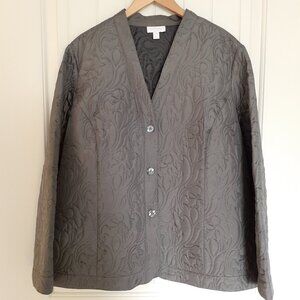Charter Club Silk Quilted Button Front V-Neck Jacket Gray Size 20W